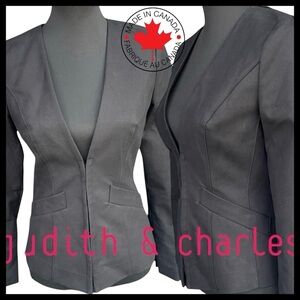 Judith & Charles Black Fitted No Lapel Clip Closure Blazer Jacket (2)